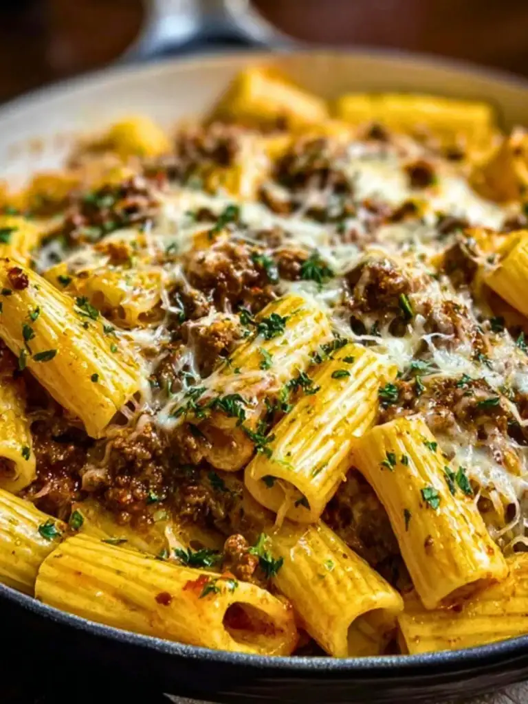 Creamy Cheesy Garlic Butter Rigatoni with Savory Beef 2