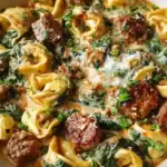Creamy Garlic Butter Beef Tortellini with Italian Sausage & Spinach1