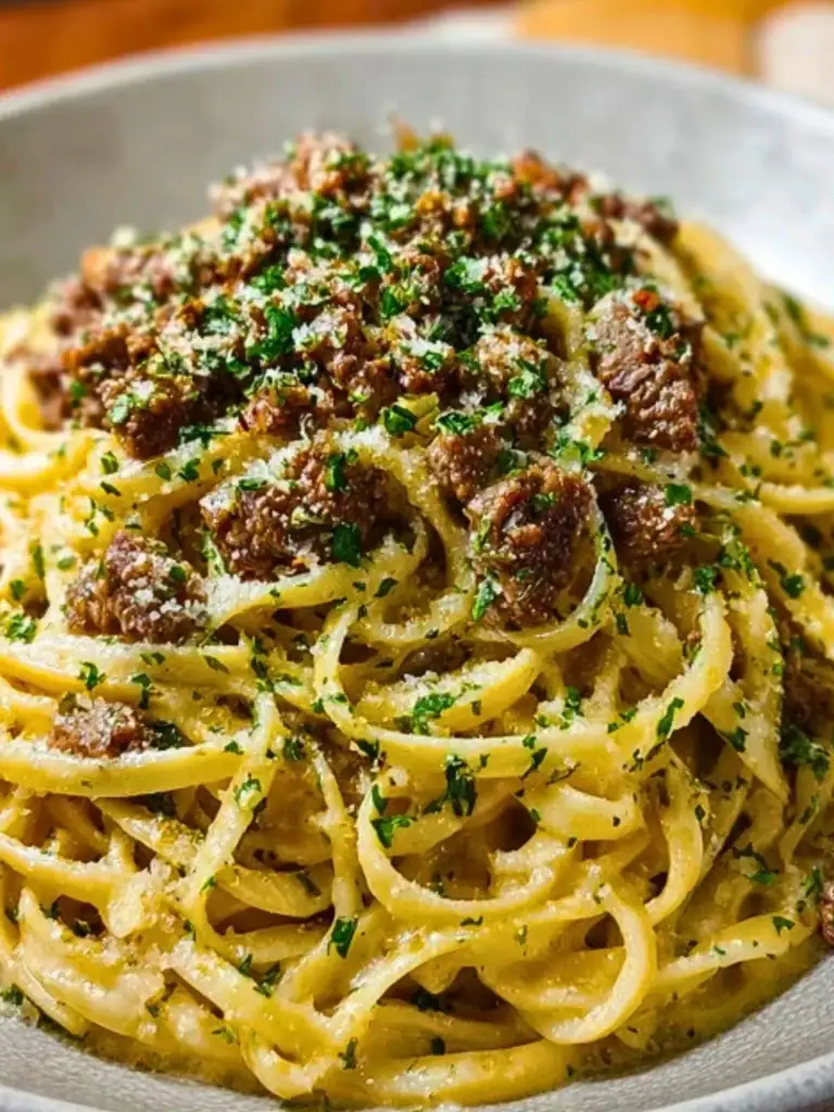Creamy Parmesan Beef Linguine with Garlic Butter Sauce 2