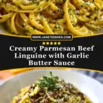 Creamy Parmesan Beef Linguine with Garlic Butter Sauce Pin