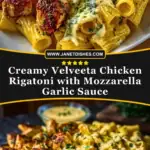 Creamy Velveeta Chicken Rigatoni with Mozzarella Garlic Sauce Pin