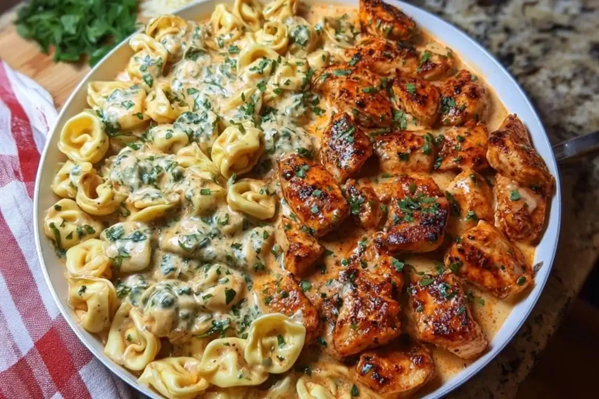 Easy Creamy Velveeta Chicken Tortellini with Mozzarella Garlic Sauce One-Pot Dinner 1