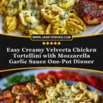 Easy Creamy Velveeta Chicken Tortellini with Mozzarella Garlic Sauce One-Pot Dinner Pin