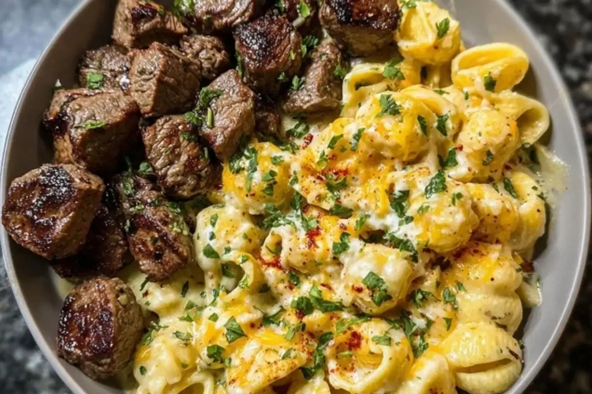 Garlic Butter Steak Bites & Loaded Cheddar Alfredo Shells 1