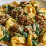 Garlic Butter Tortellini in Creamy Sauce with Beef, Italian Sausage & Spinach 1
