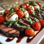 Grilled Balsamic Steak Caprese with Mozzarella, Tomatoes, and Basil 1