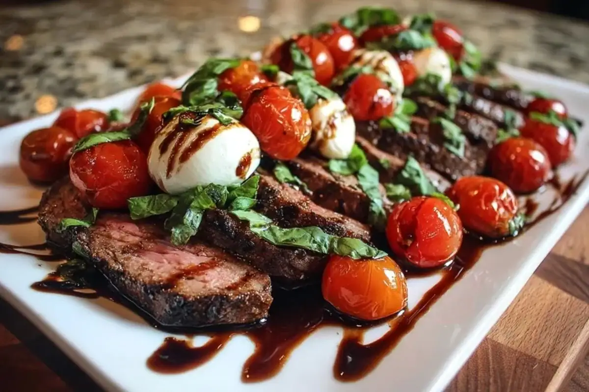Grilled Balsamic Steak Caprese with Mozzarella, Tomatoes, and Basil 1