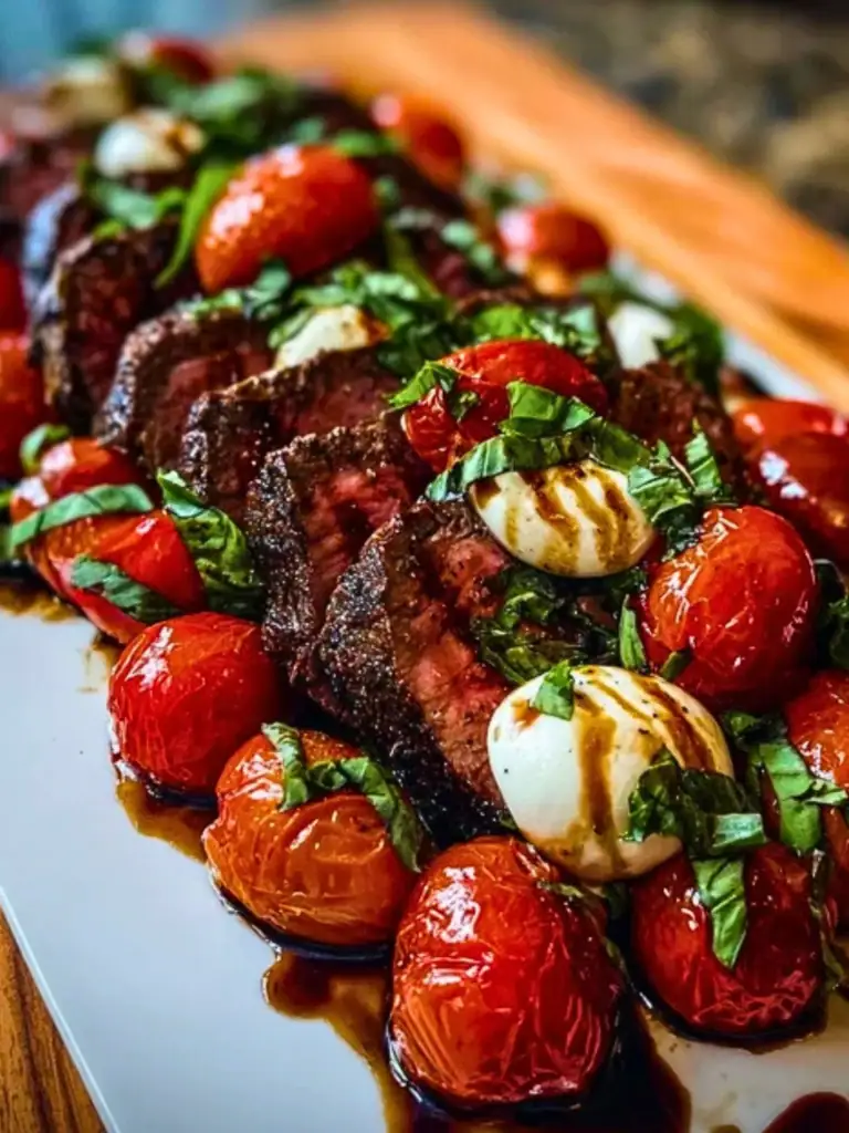 Grilled Balsamic Steak Caprese with Mozzarella, Tomatoes, and Basil 2