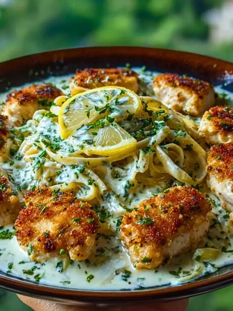 Herbed Chicken Alfredo with Truffle Feta Cream & Crispy Parmesan Leeks 2