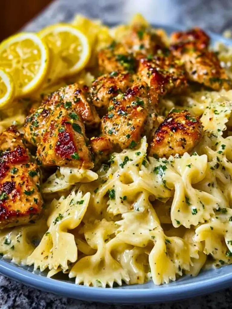 Lemon Garlic Chicken with Creamy Bowtie Pasta 2