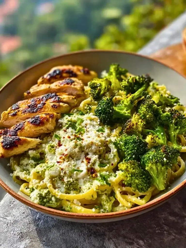 Pesto Chicken Alfredo with Spicy Feta Cream & Parmesan Broccoli Crunch 2