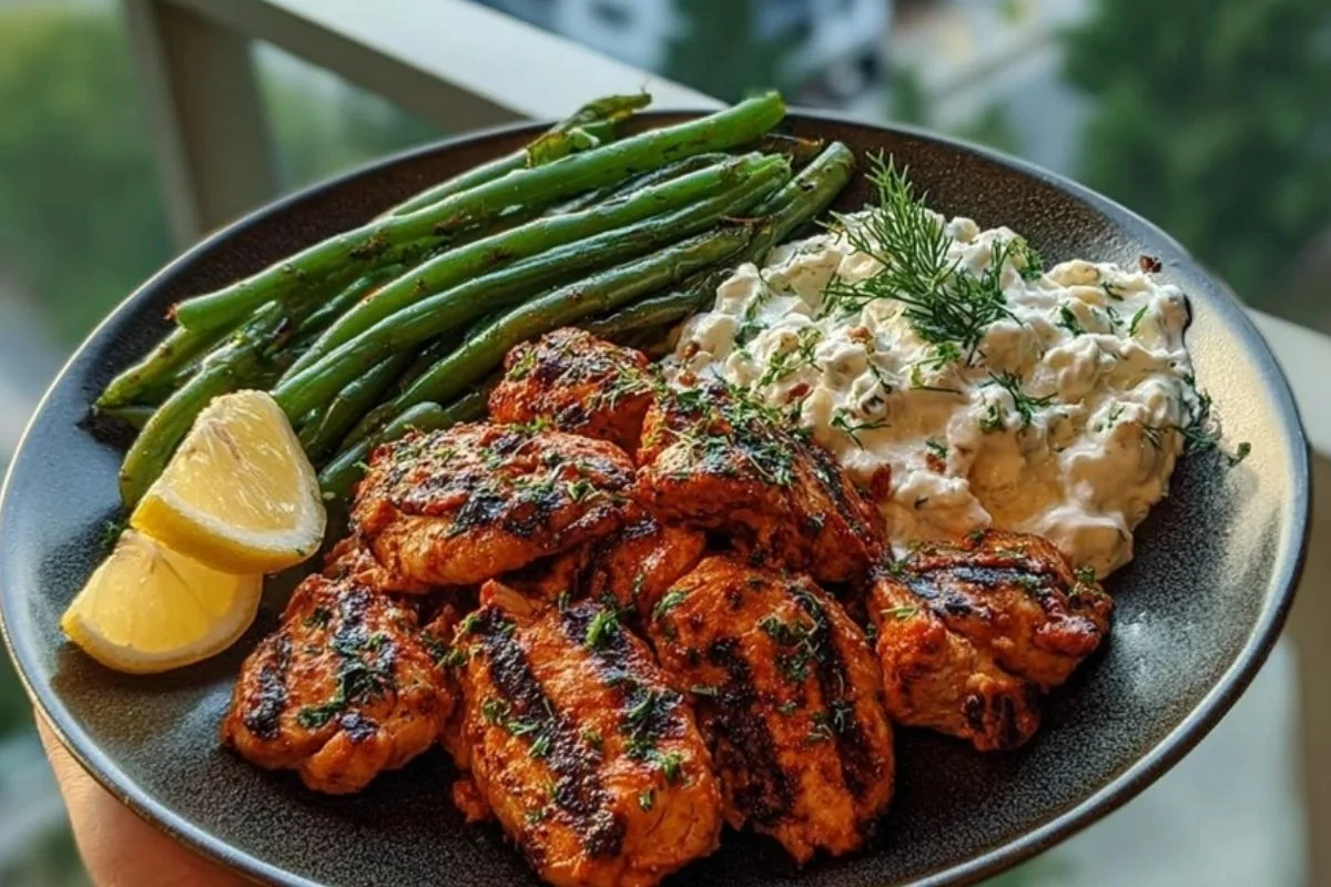 Smoky Paprika Chicken Alfredo with Lemon Feta Whip & Charred Green Beans 1