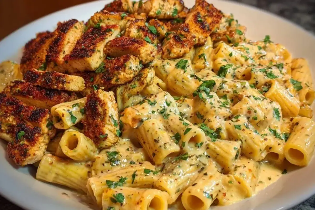Spicy Cajun Chicken Rigatoni in Creamy Mozzarella Alfredo 1