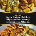 Spicy Cajun Chicken Rigatoni in Creamy Mozzarella Alfredo Pin