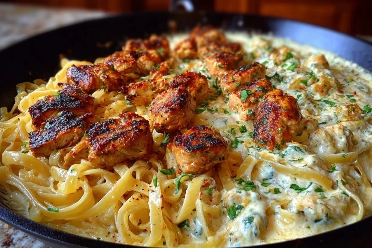 Spicy Cheesy Garlic Butter Chicken with Linguine in Four-Cheese Sauce 1