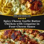 Spicy Cheesy Garlic Butter Chicken with Linguine in Four-Cheese Sauce Pin
