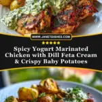 Spicy Yogurt Marinated Chicken with Dill Feta Cream & Crispy Baby Potatoes Pin