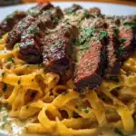 Velveeta Steak Fettuccine with Garlic Butter Cream Sauce 1