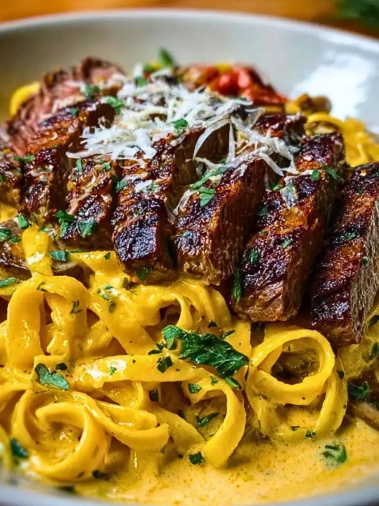 Velveeta Steak Fettuccine with Garlic Butter Cream Sauce 2