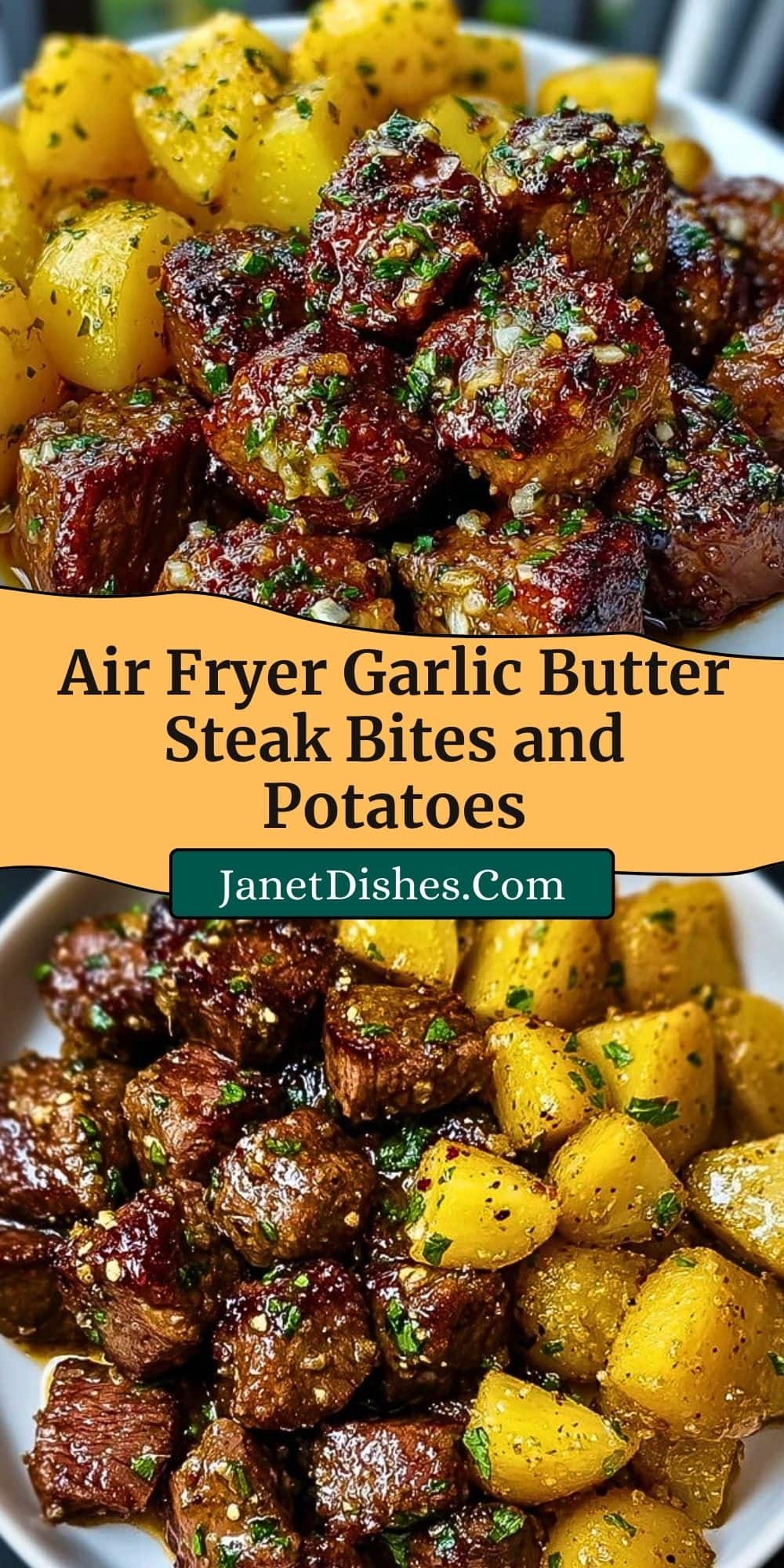 Air Fryer Garlic Butter Steak Bites and Potatoes
