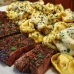 Cajun Garlic Butter Steak with Cheesy Alfredo Tortellini 1