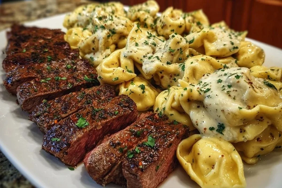 Cajun Garlic Butter Steak with Cheesy Alfredo Tortellini 1