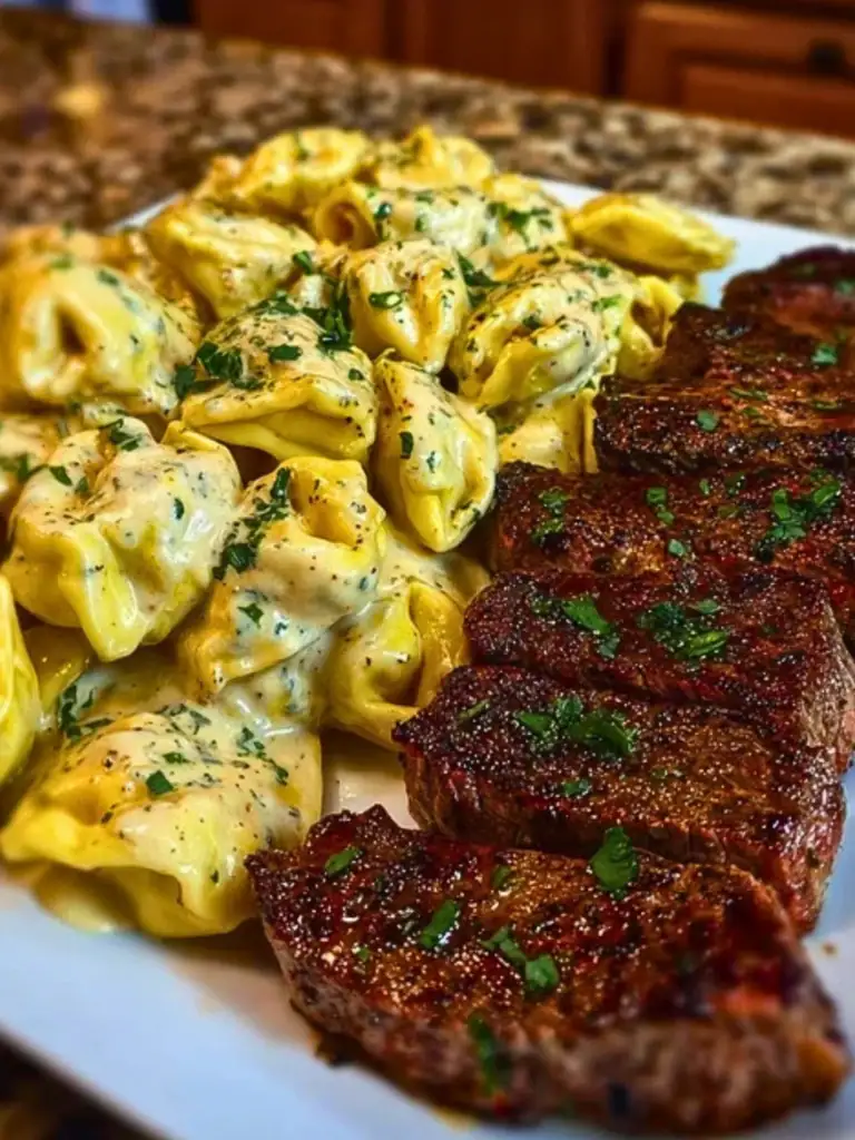 Cajun Garlic Butter Steak with Cheesy Alfredo Tortellini 2
