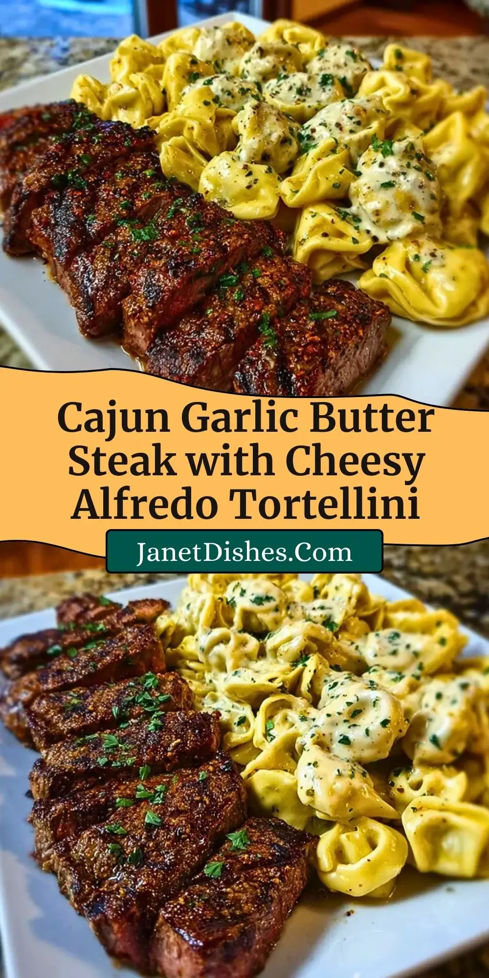 Cajun Garlic Butter Steak with Cheesy Alfredo Tortellini Pin 2