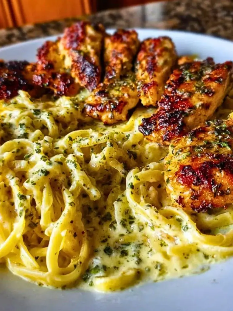 Cheesy Alfredo Linguine with Golden Garlic Butter Chicken in Creamy Sauce 2