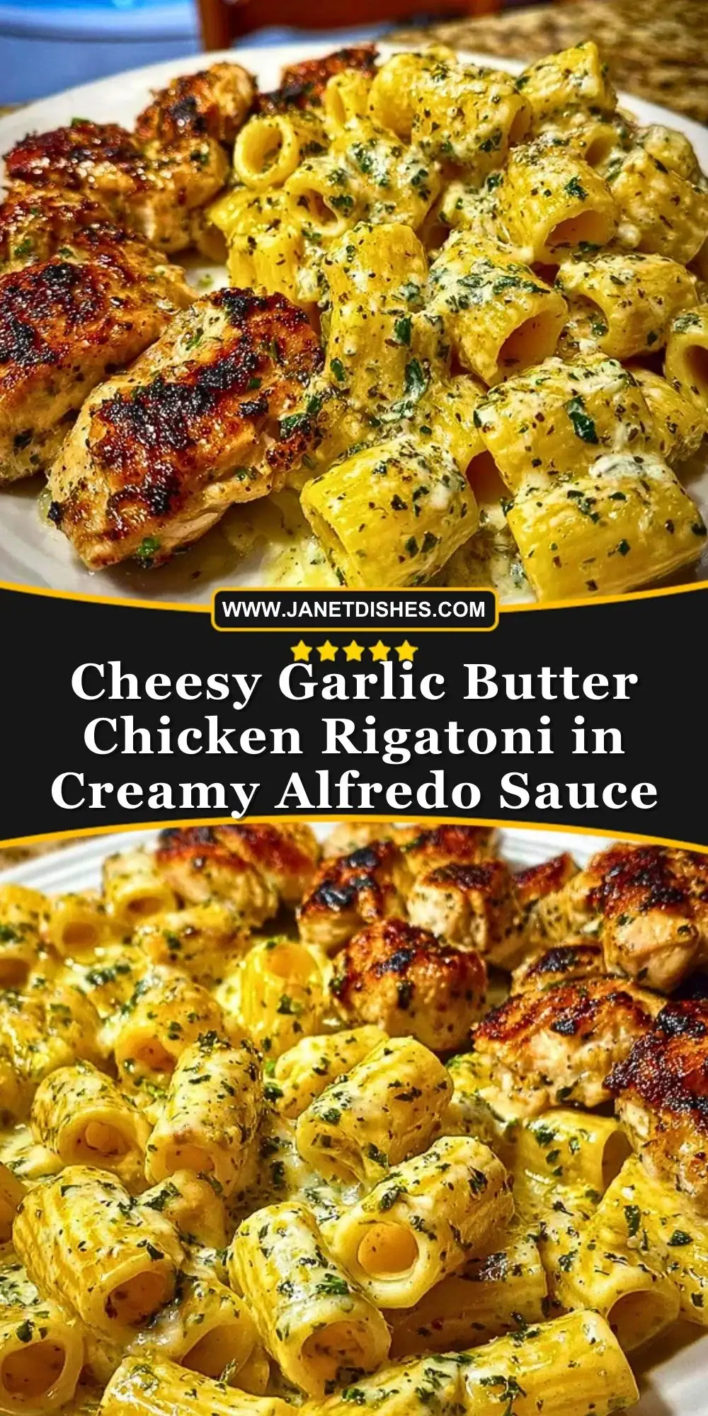 Cheesy Garlic Butter Chicken Rigatoni in Creamy Alfredo Sauce Pin 1