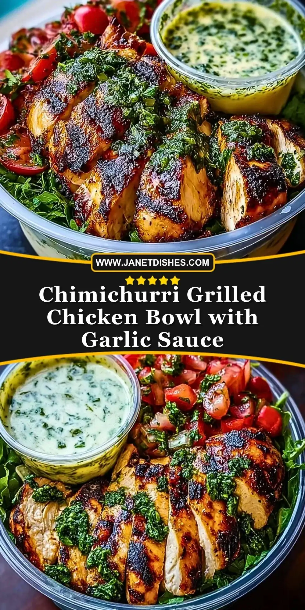 Chimichurri Grilled Chicken Bowl with Garlic Sauce Pin 1