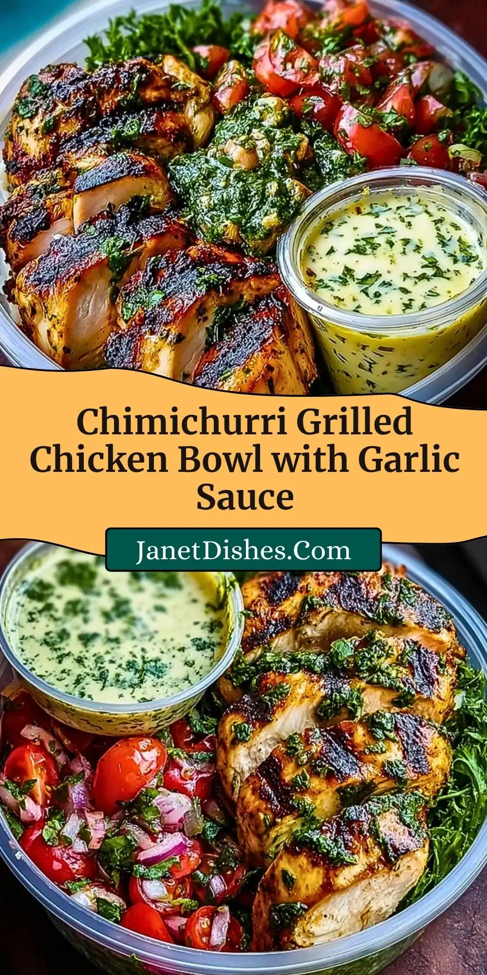 Chimichurri Grilled Chicken Bowl with Garlic Sauce Pin 2