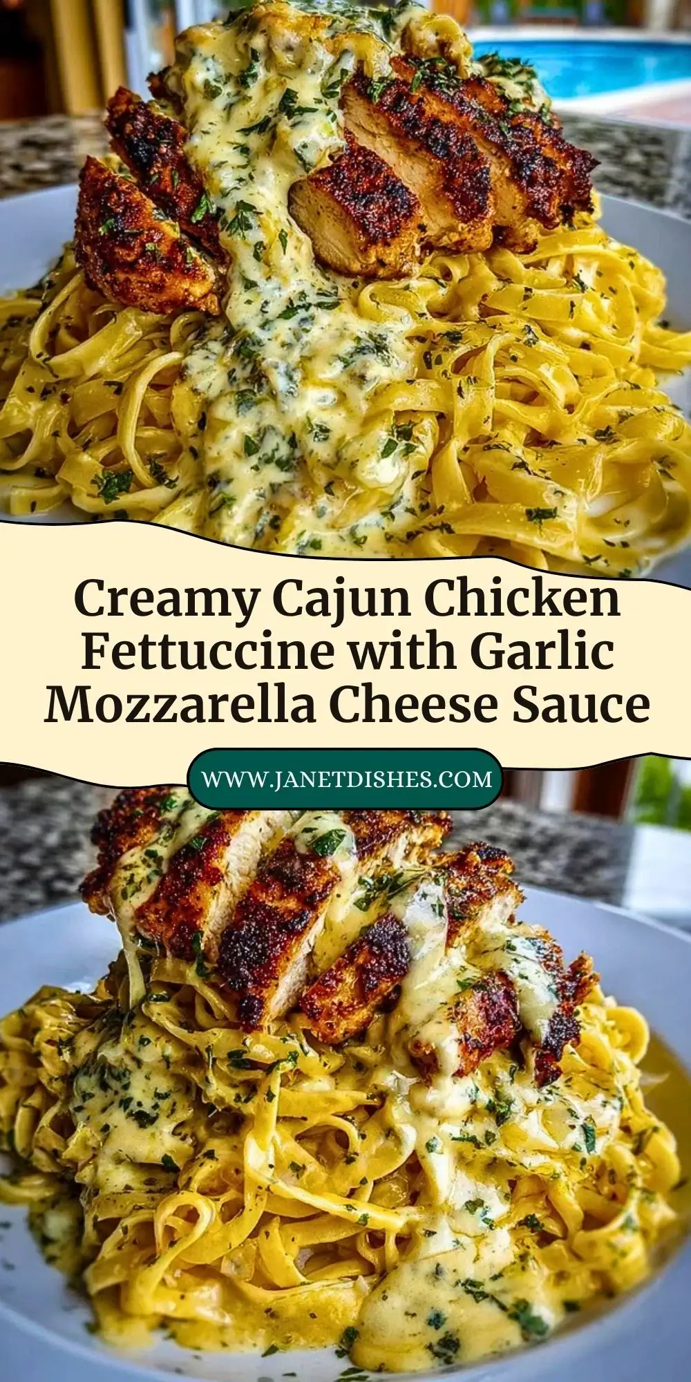 Creamy Cajun Chicken Fettuccine with Garlic Mozzarella Cheese Sauce Pin 2