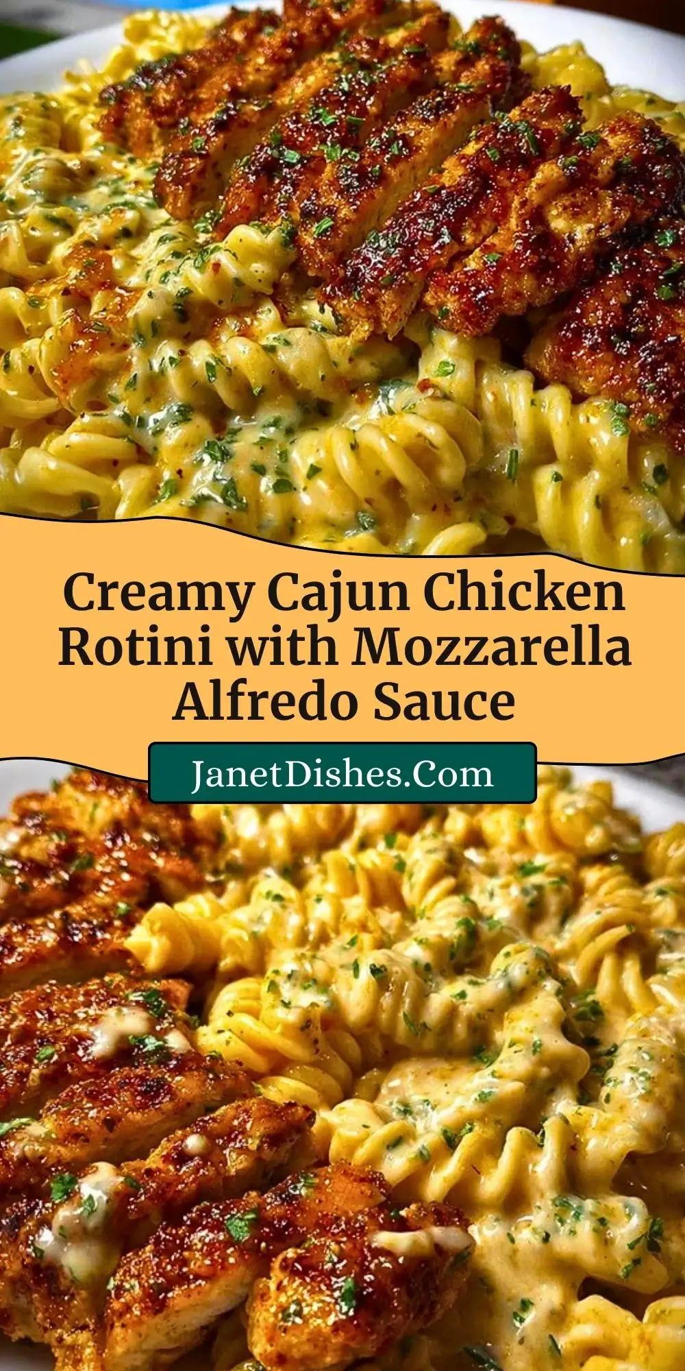 Creamy Cajun Chicken Rotini with Mozzarella Alfredo Sauce Pin 2