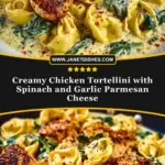 Creamy Chicken Tortellini with Spinach and Garlic Parmesan Cheese Pin 1