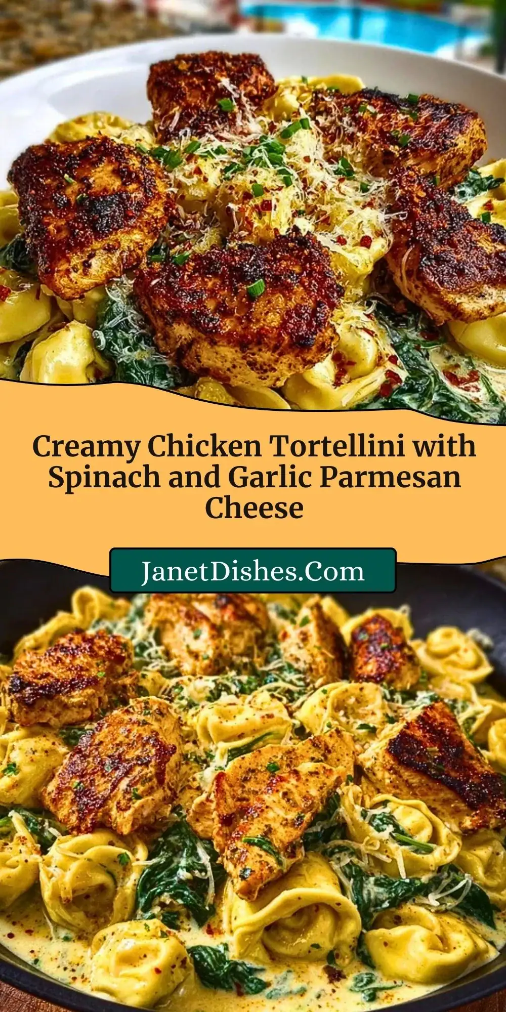 Creamy Chicken Tortellini with Spinach and Garlic Parmesan Cheese Pin 2