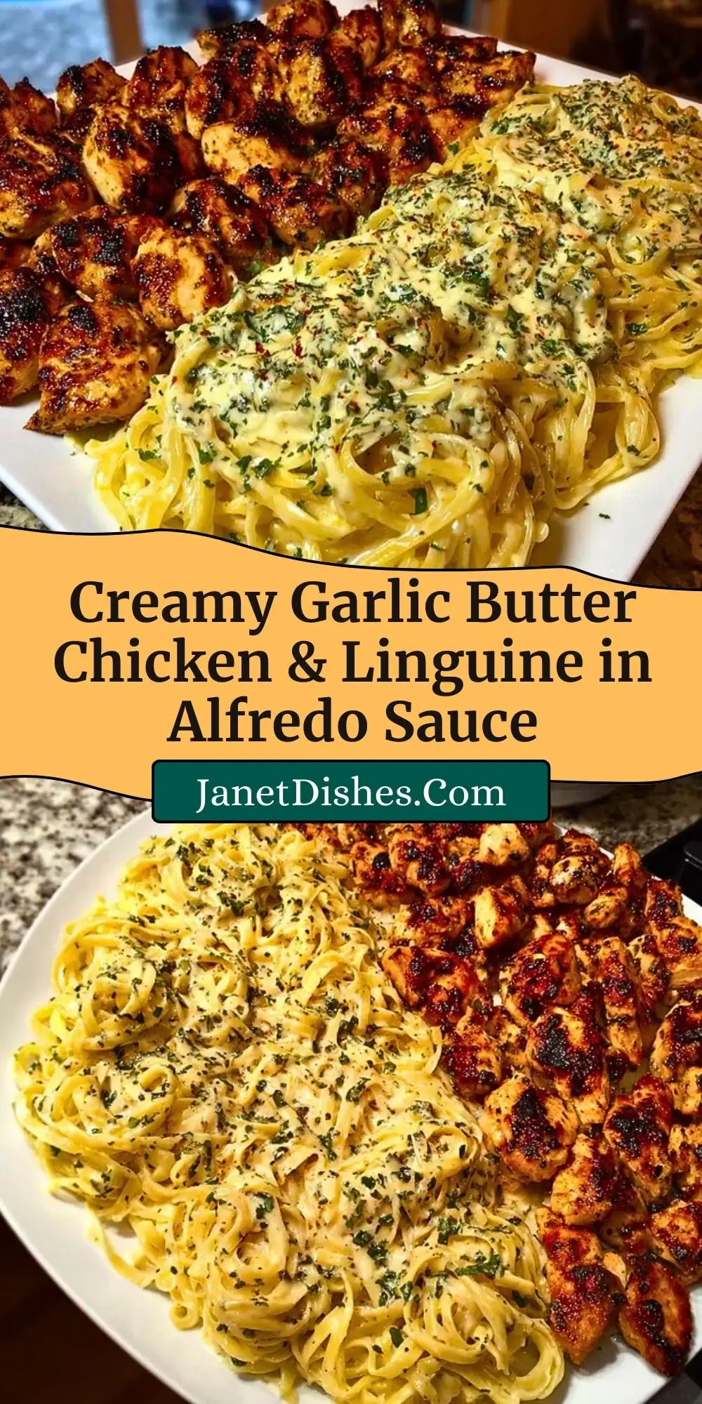Creamy Garlic Butter Chicken & Linguine in Alfredo Sauce Pin 2