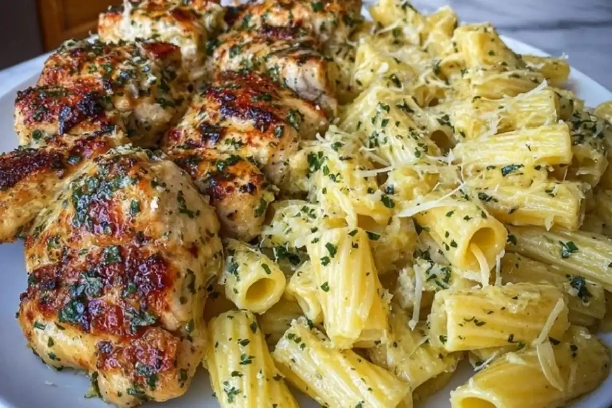 Creamy Garlic Parmesan Chicken with Cheesy Penne Pasta 1