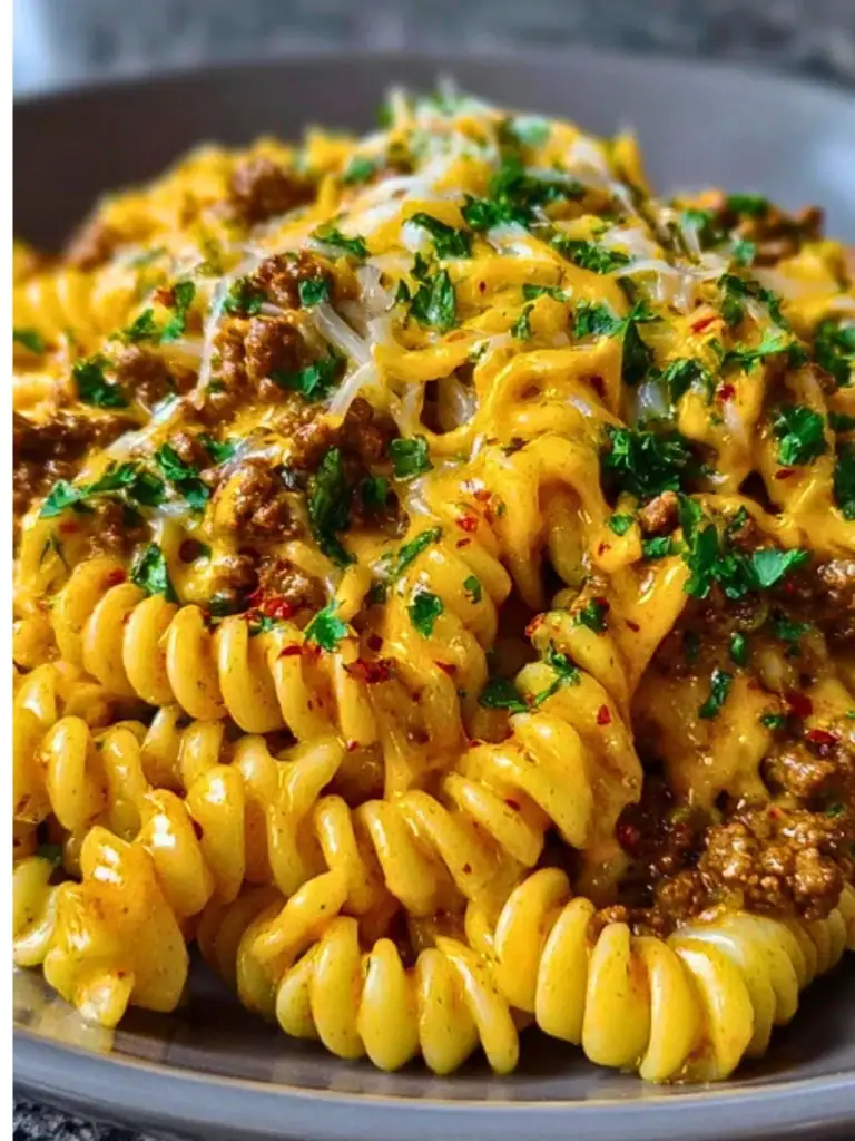 Creamy Mozzarella Rotini with Spicy Cajun Beef and Velveeta Sauce 2