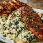 Creamy Parmesan Spinach Rice with Spicy Garlic Chicken 1