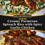 Creamy Parmesan Spinach Rice with Spicy Garlic Chicken Pin 1