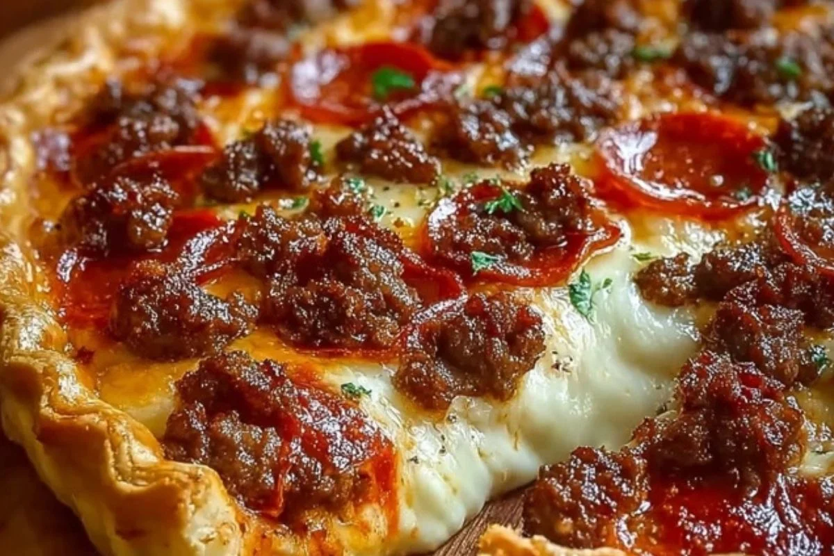 Deep Hamburger Sausage & Pepperoni Pie 1