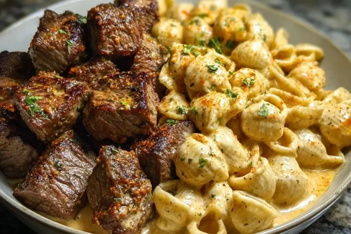 Garlic Butter Steak Bites & Creamy Chipotle White Cheddar Shells 1
