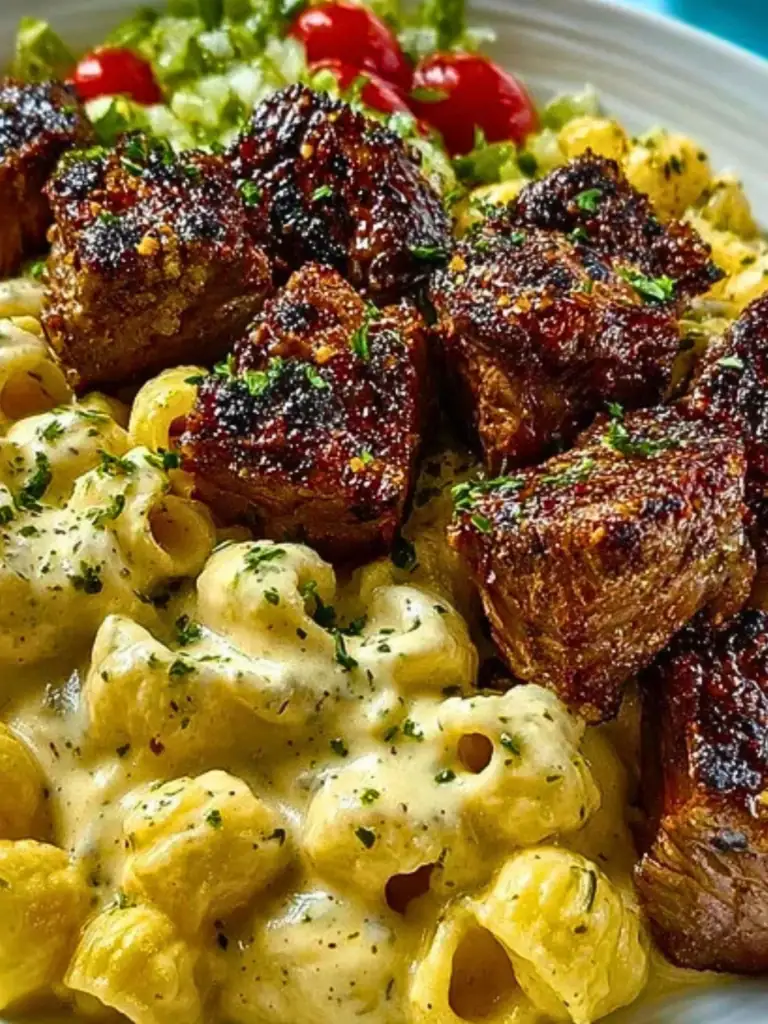 Garlic Butter Steak Bites & Creamy Chipotle White Cheddar Shells 2