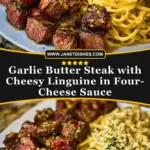 Garlic Butter Steak with Cheesy Linguine in Four-Cheese Sauce Pin 1