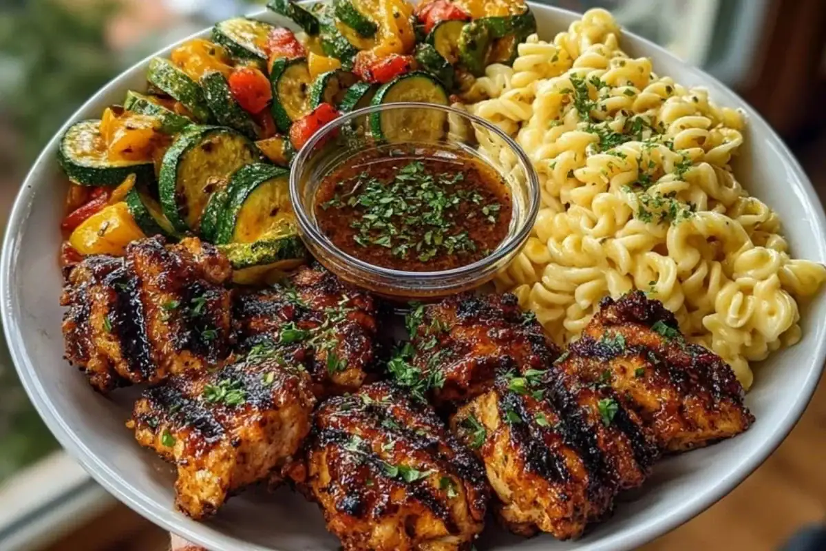 Garlic Chili Oil Chicken Bites & Cajun Alfredo with Charred Zucchini Twists 1