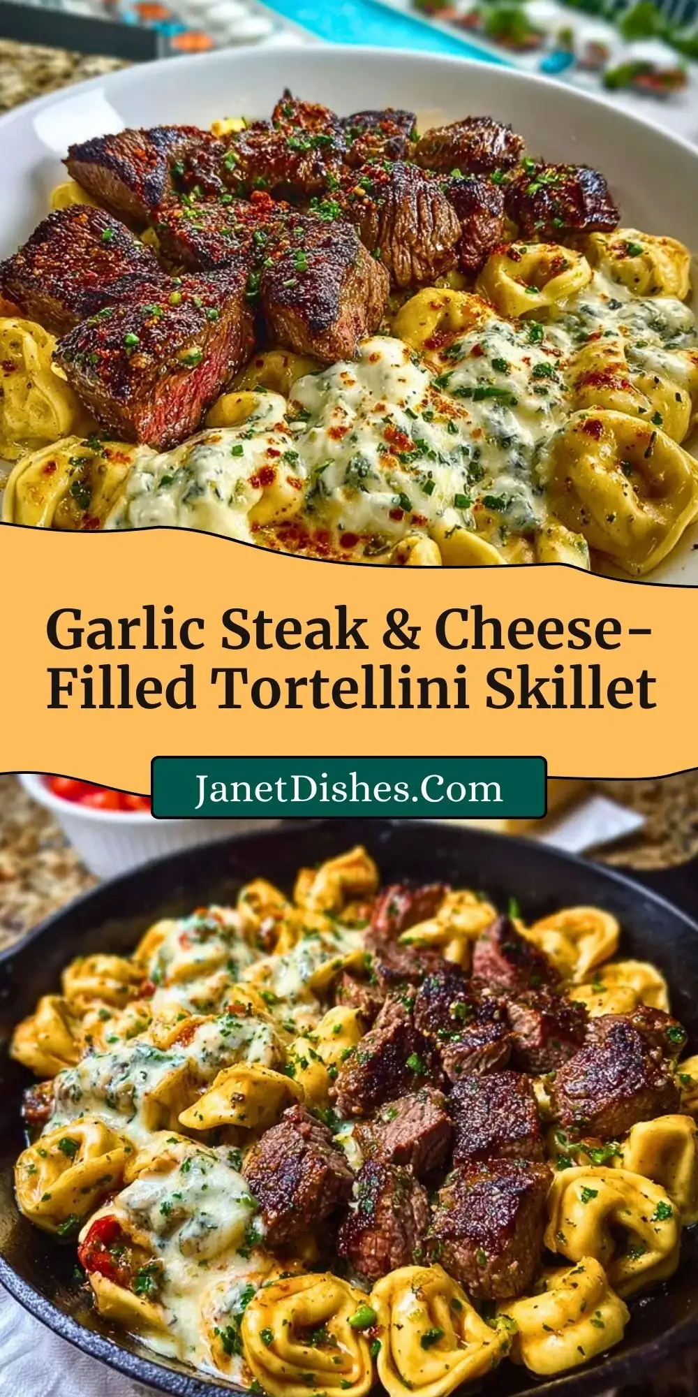 Garlic Steak & Cheese-Filled Tortellini Skillet Pin 2