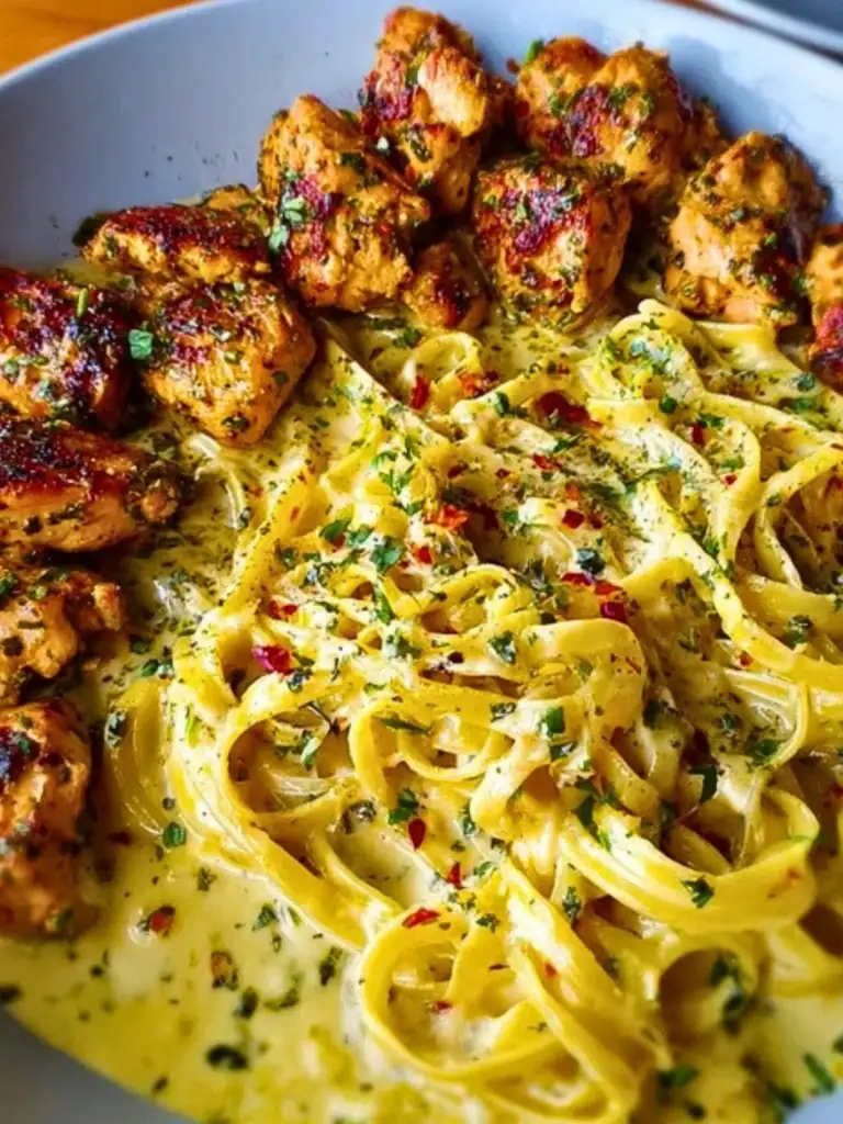 Golden Garlic Butter Chicken with Creamy Parmesan Linguine (2)