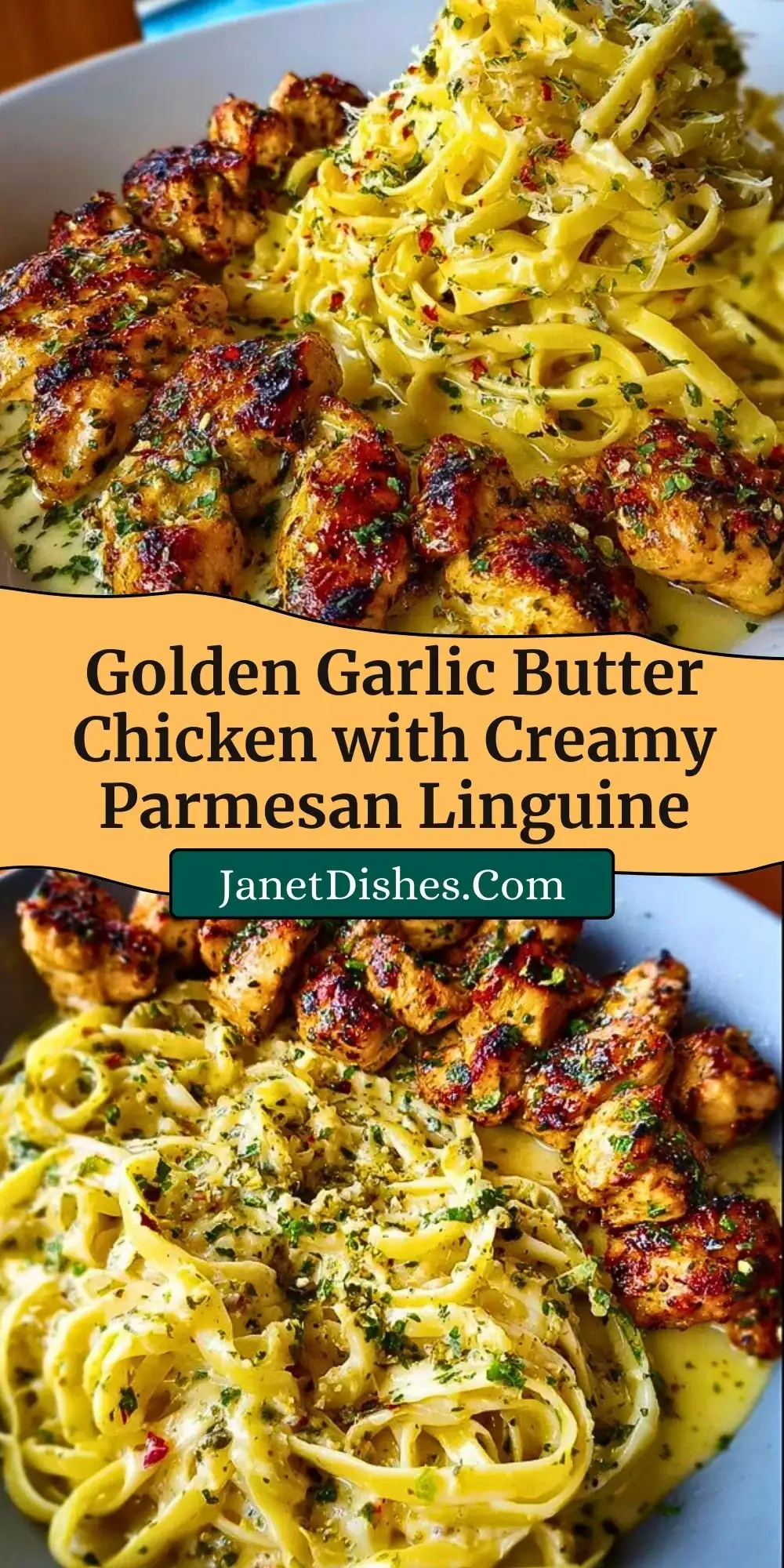 Golden Garlic Butter Chicken with Creamy Parmesan Linguine Pin 2