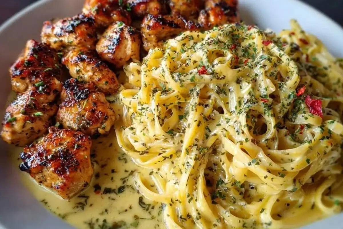 Golden Garlic Butter Chicken with Creamy Parmesan Linguine